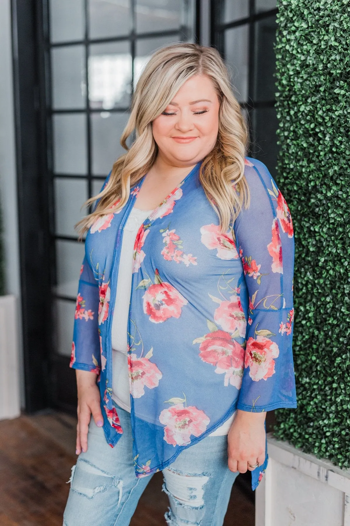 Sing A Little Louder Floral Kimono- Royal Blue