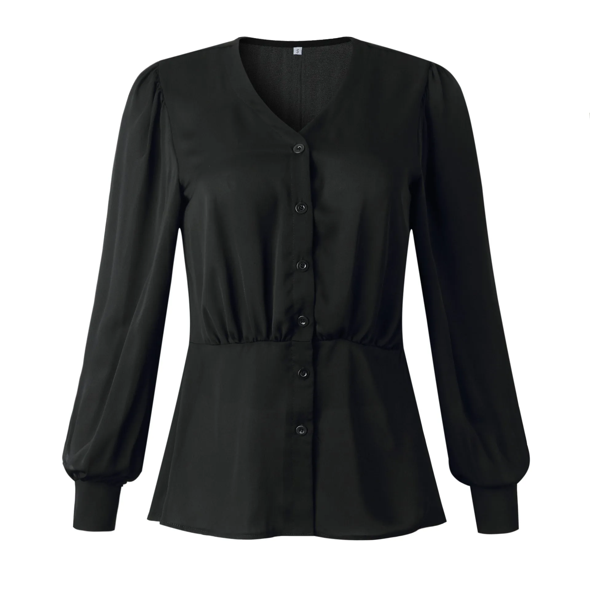 Single-breasted V-neck Long Sleeve Shirt