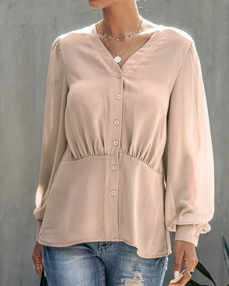Single-breasted V-neck Long Sleeve Shirt