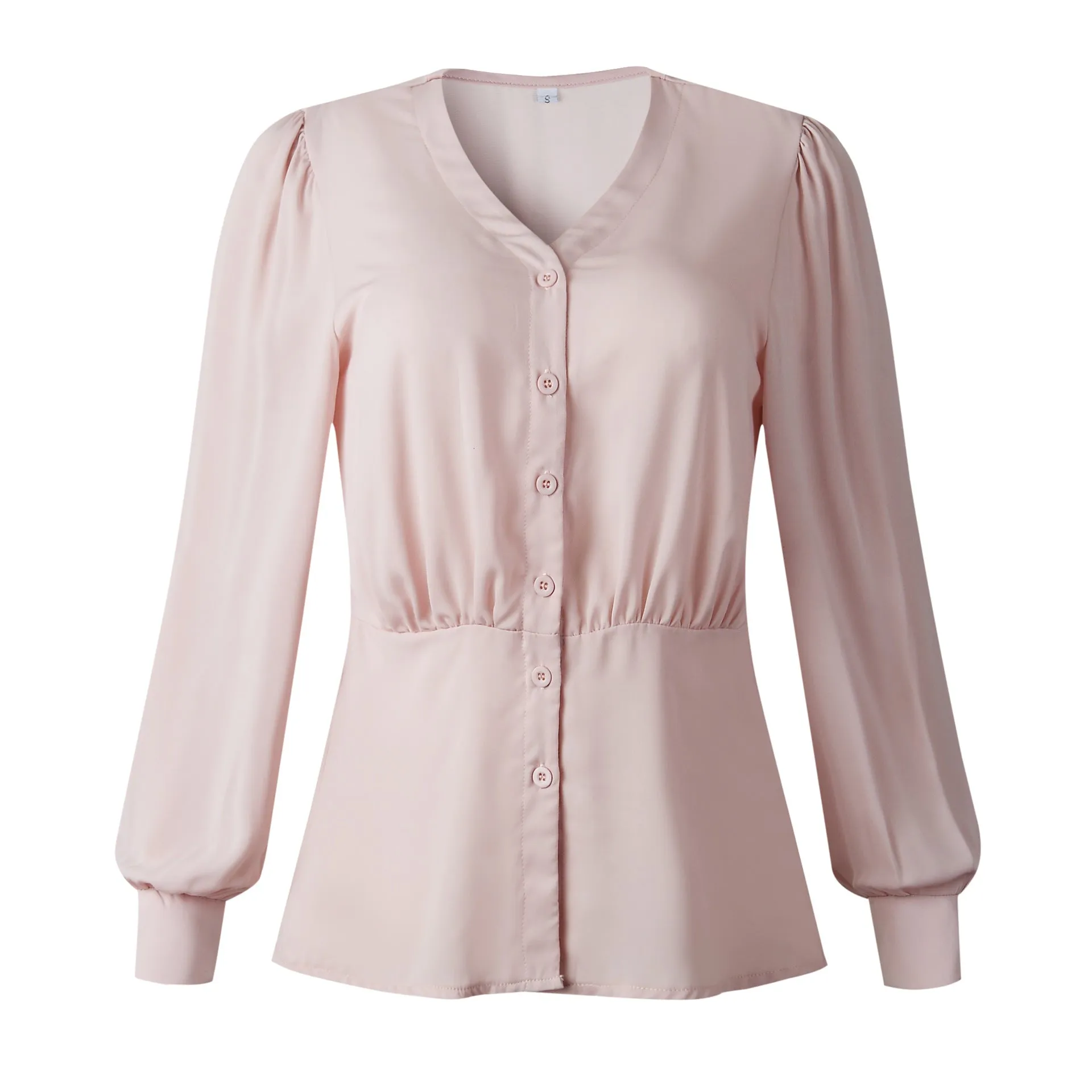 Single-breasted V-neck Long Sleeve Shirt
