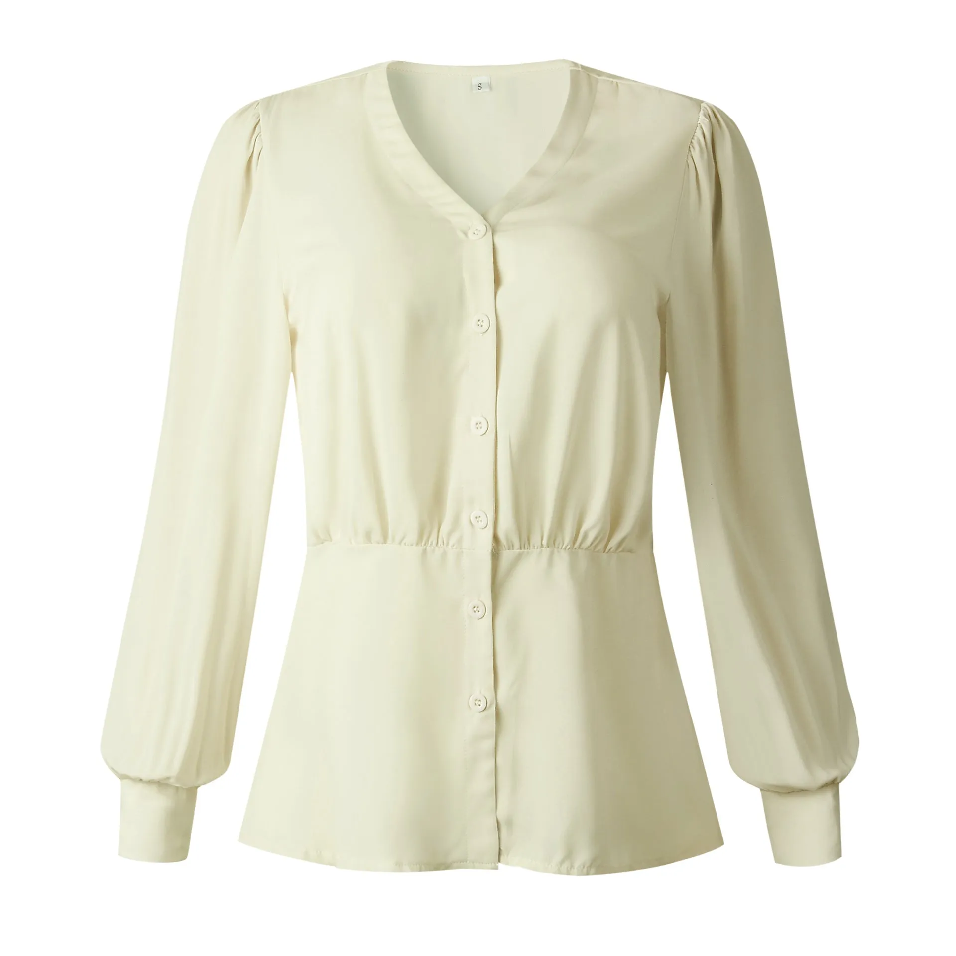 Single-breasted V-neck Long Sleeve Shirt