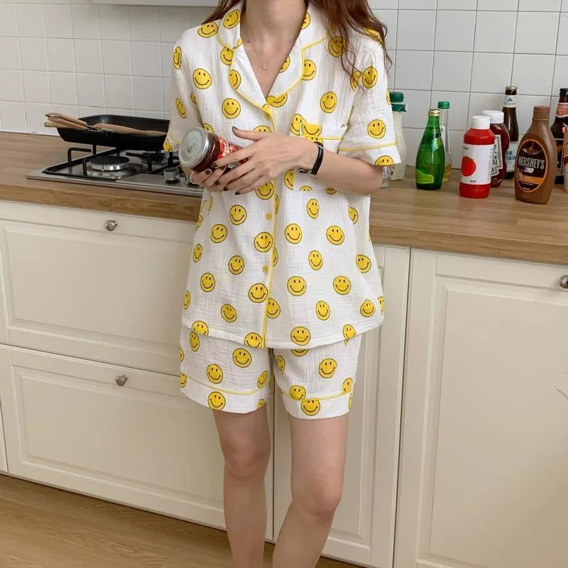 Smiley Emoji Sleepwear Short Pajamas Set