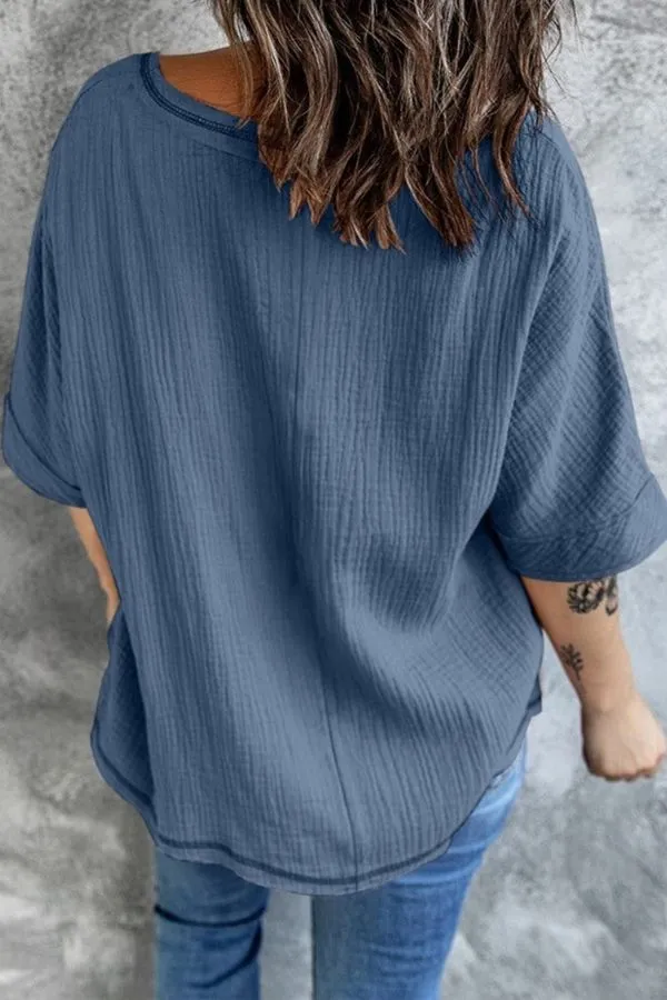Solid Color V Neck Blouse