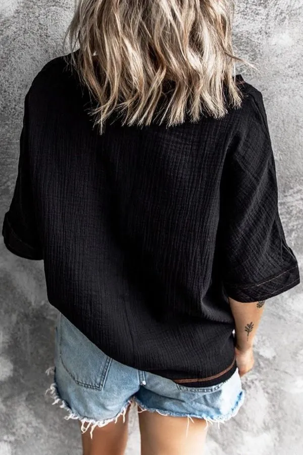 Solid Color V Neck Blouse