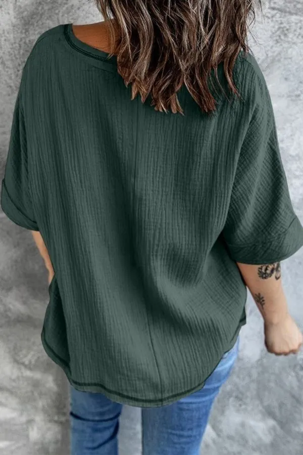 Solid Color V Neck Blouse