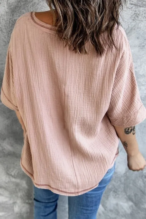 Solid Color V Neck Blouse