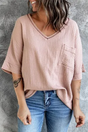 Solid Color V Neck Blouse