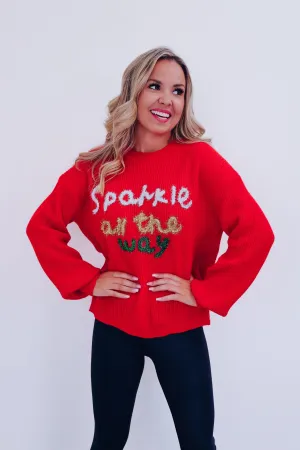 Sparkle All The Way Tinsel Cropped Sweater - Red
