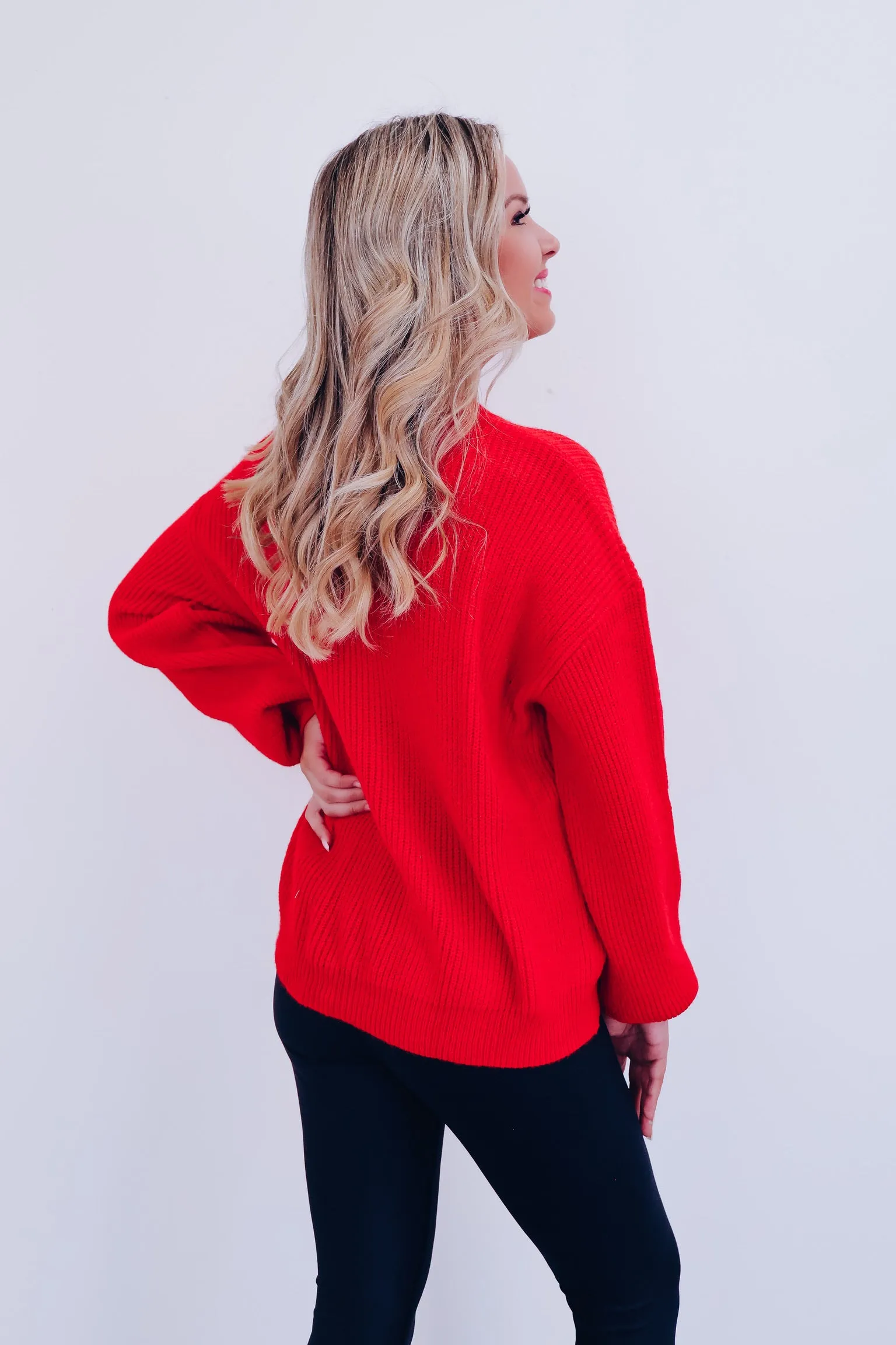 Sparkle All The Way Tinsel Cropped Sweater - Red
