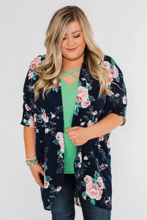 Start With Forever Floral Kimono- Navy