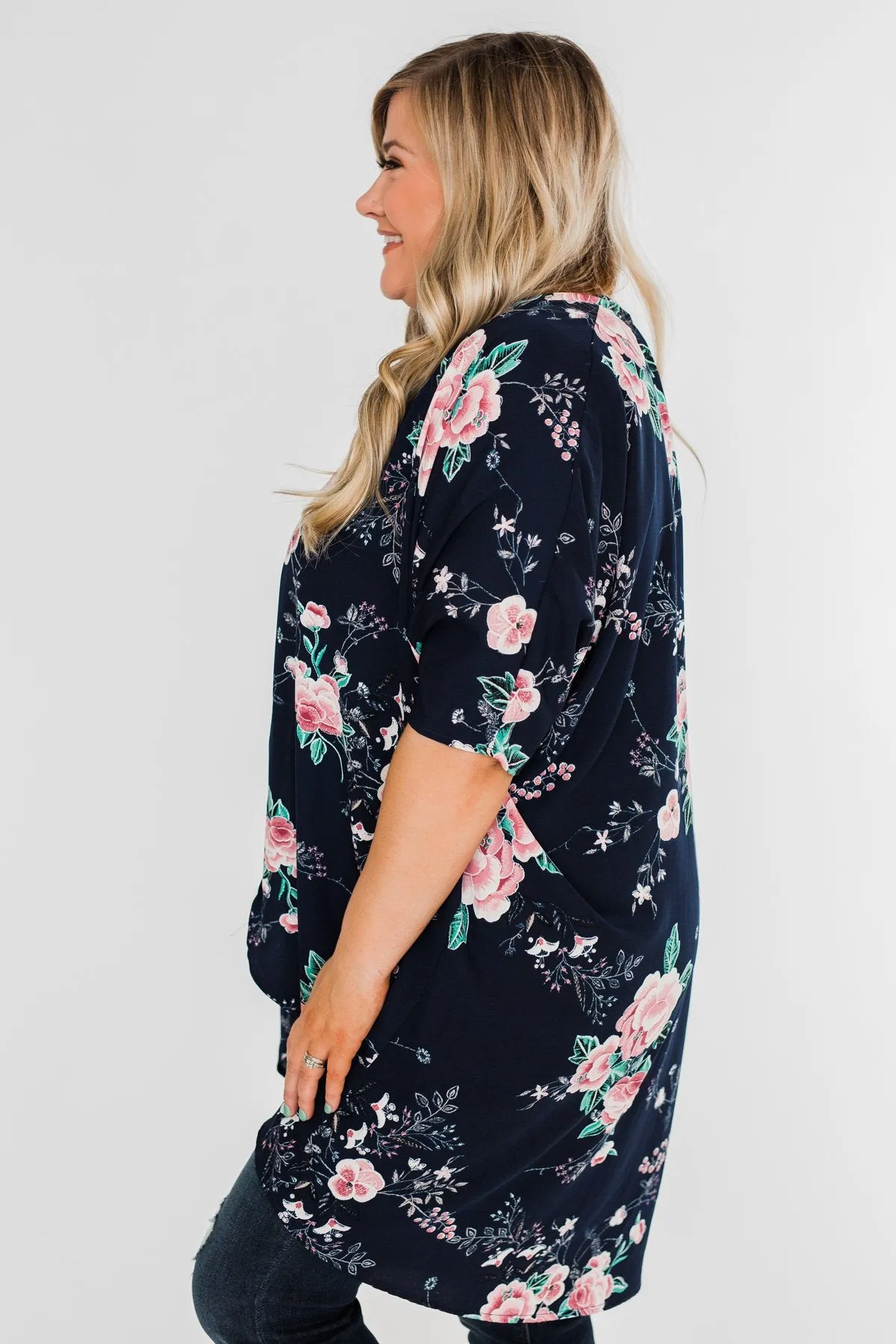 Start With Forever Floral Kimono- Navy