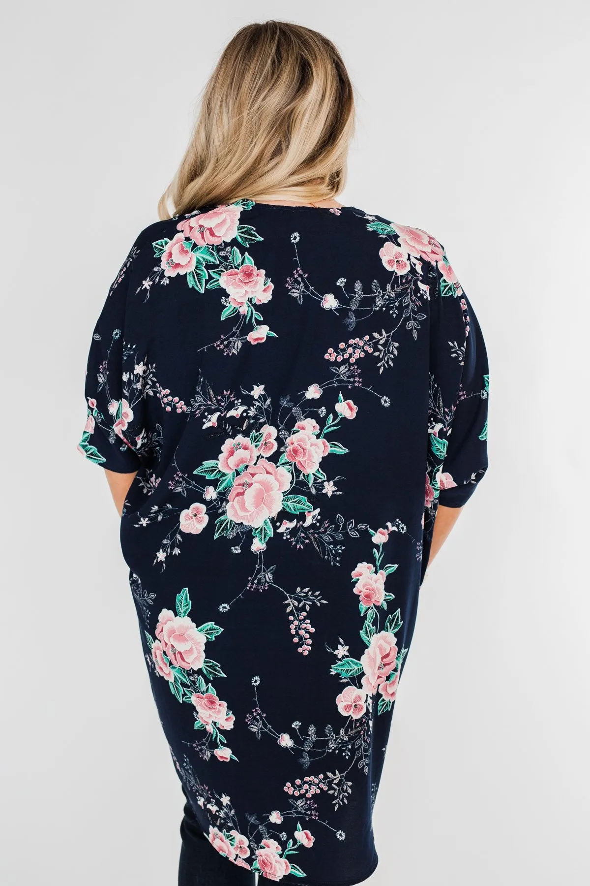 Start With Forever Floral Kimono- Navy