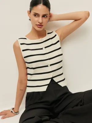 Striped Buttoned Knit Vest