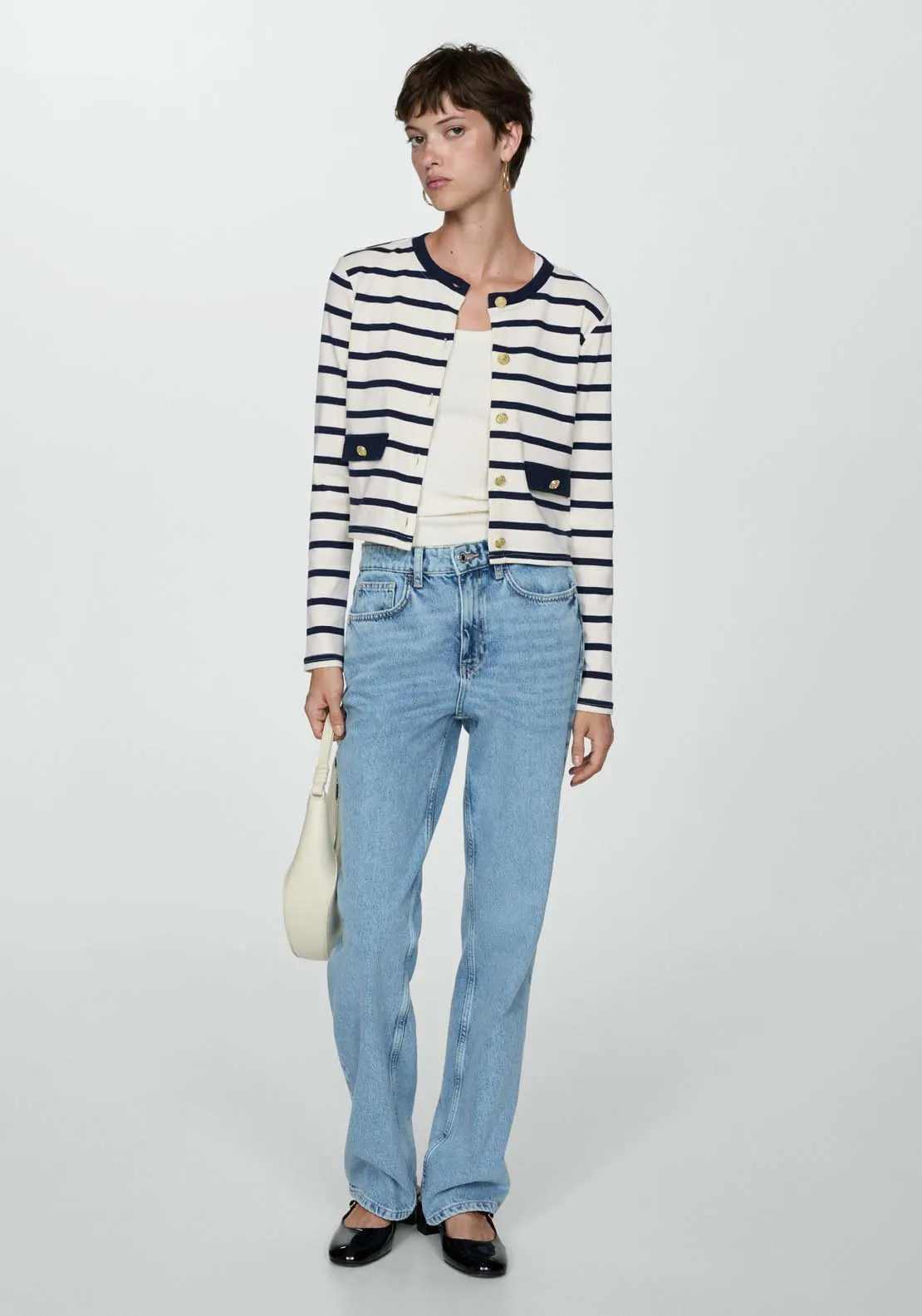 Striped cardigan with buttons - Light Beige