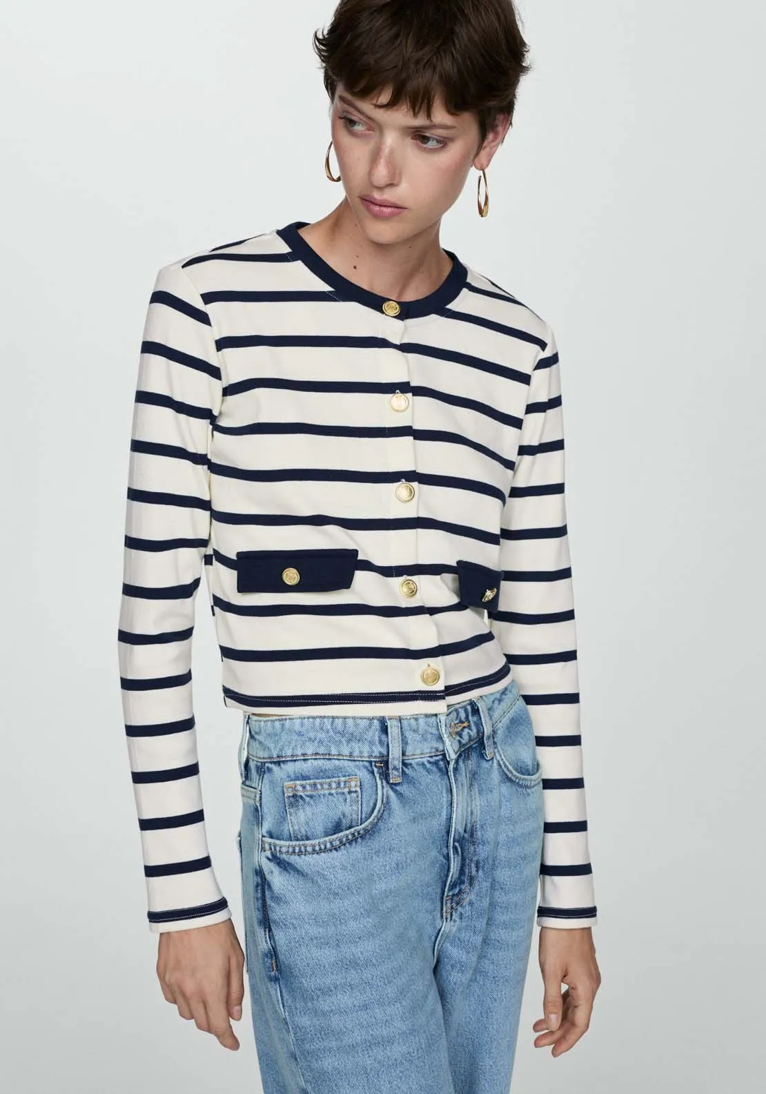 Striped cardigan with buttons - Light Beige