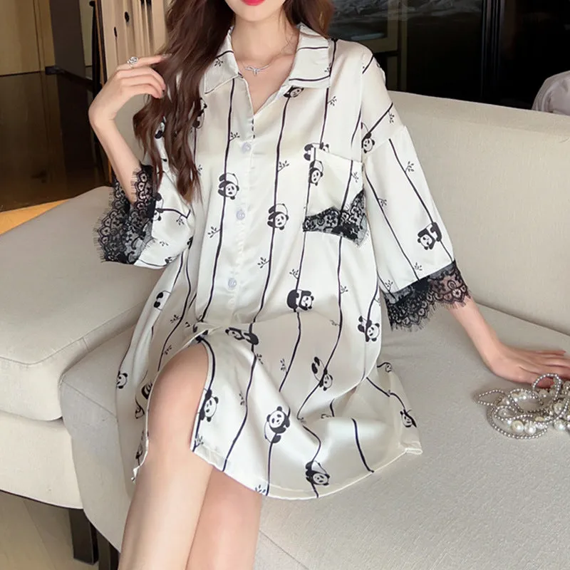 Striped Shirt Dress Short Sleeve Plus Size Loose Pajamas For Women