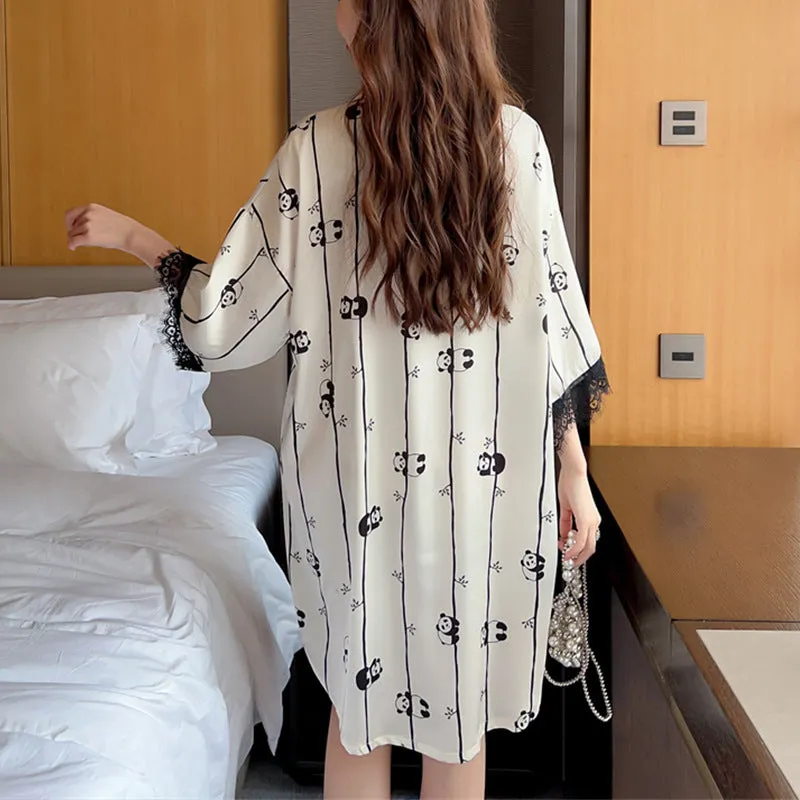 Striped Shirt Dress Short Sleeve Plus Size Loose Pajamas For Women