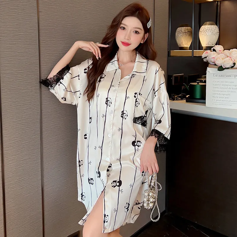 Striped Shirt Dress Short Sleeve Plus Size Loose Pajamas For Women