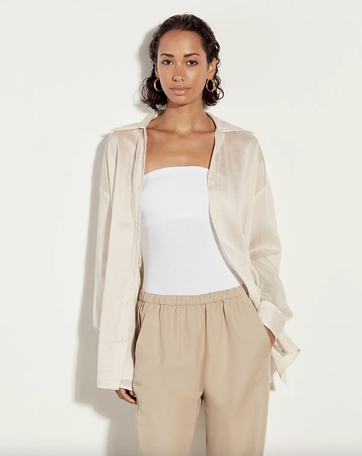 Striped Silk Shirt - Khaki Stripe