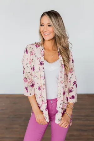 Sugar Coated Floral Kimono- Peachy Blush