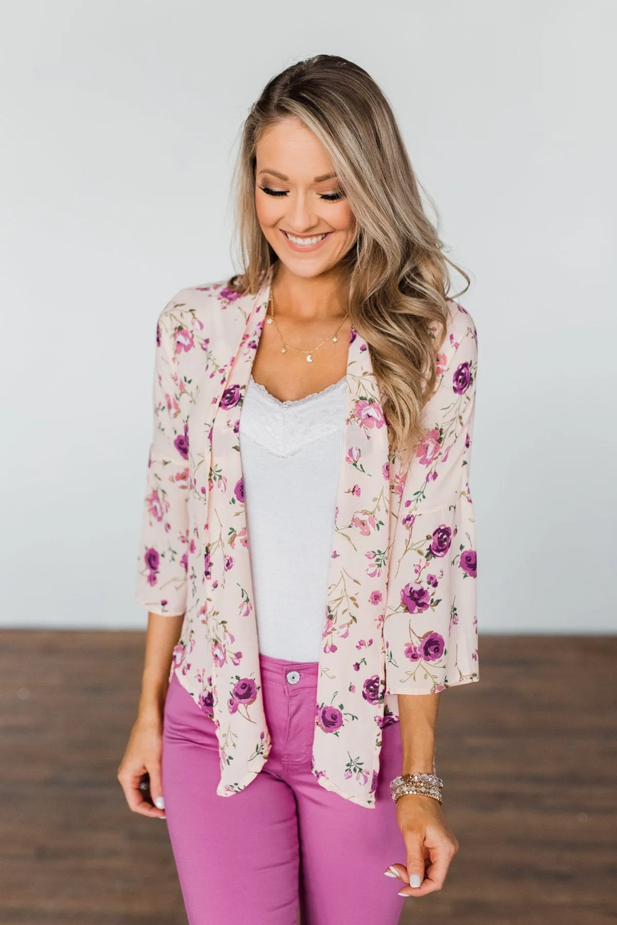 Sugar Coated Floral Kimono- Peachy Blush