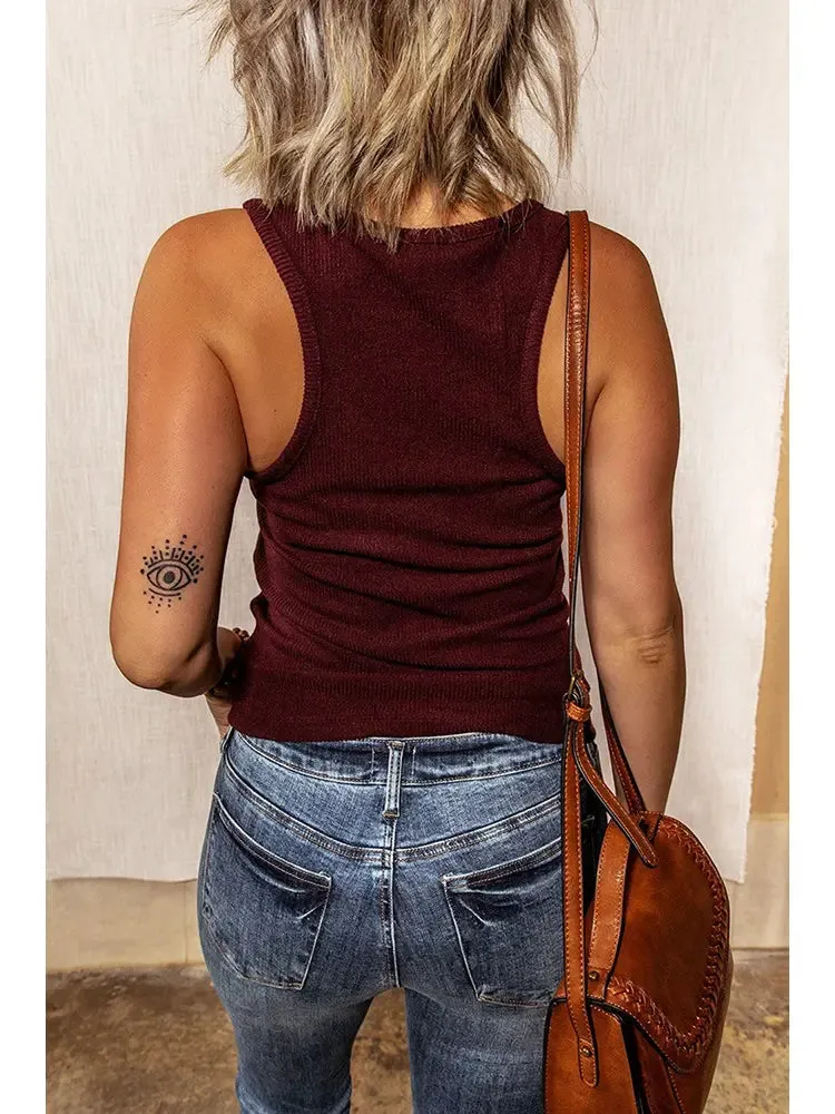 Summer Sleeveless Buttoned Knit Tank Top