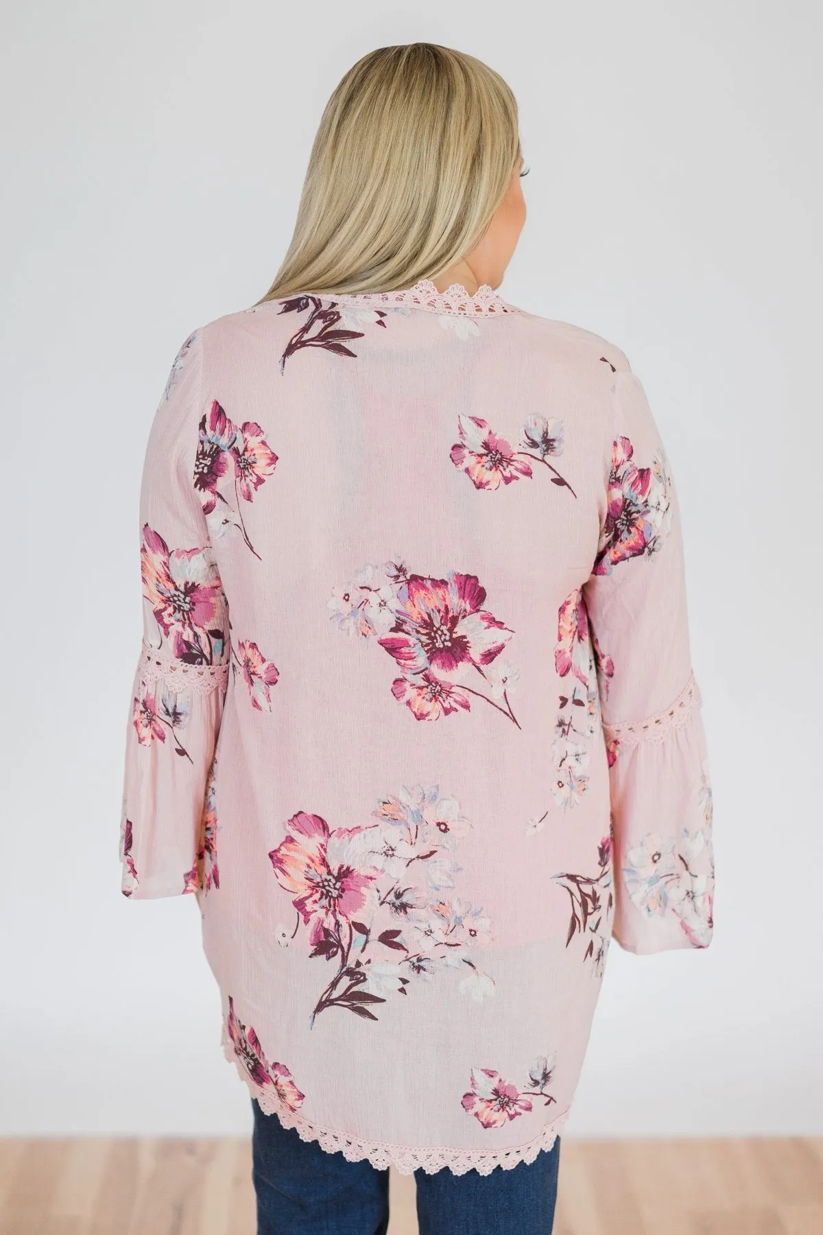 Summertime Sunshine Floral Kimono- Blush Pink