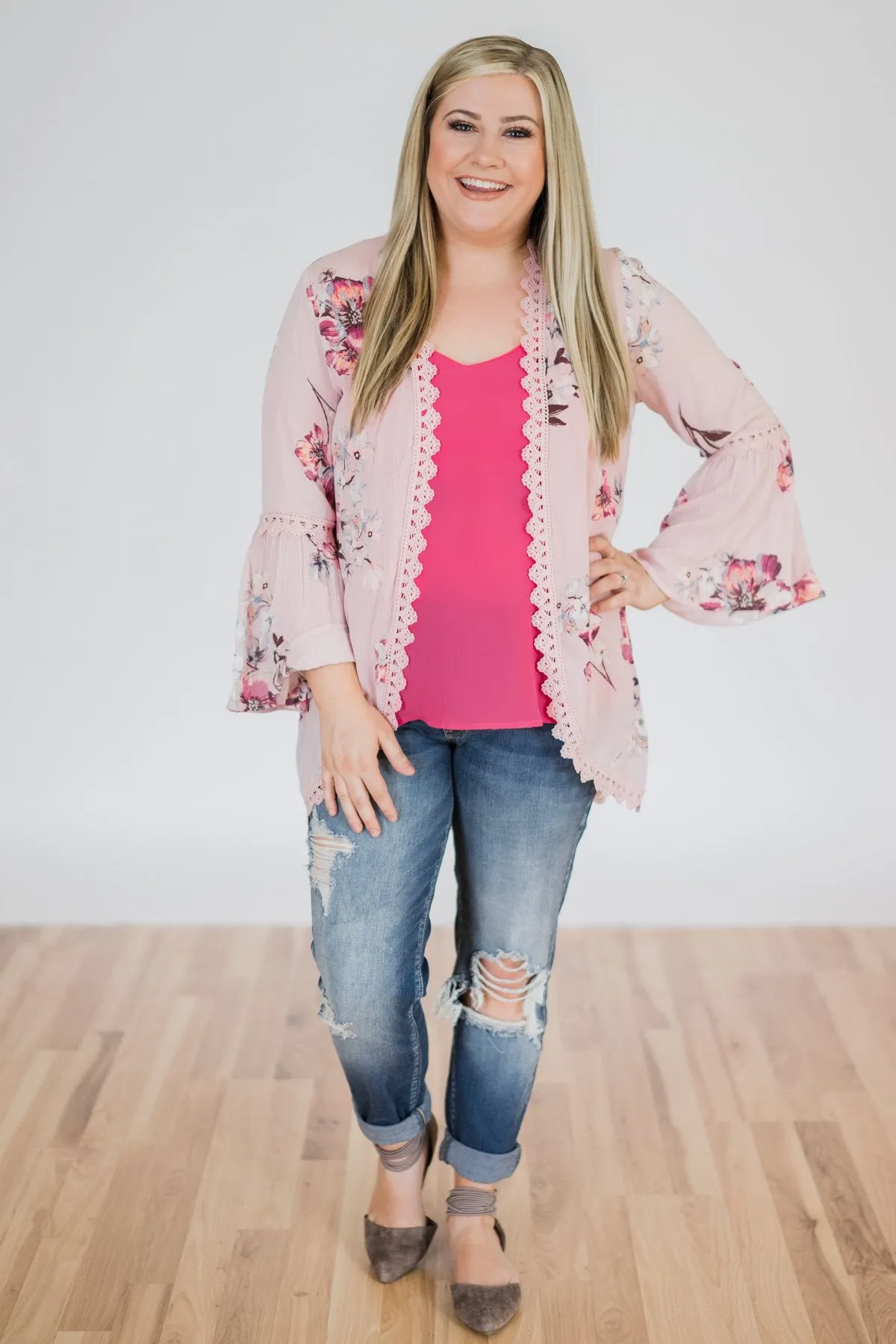 Summertime Sunshine Floral Kimono- Blush Pink