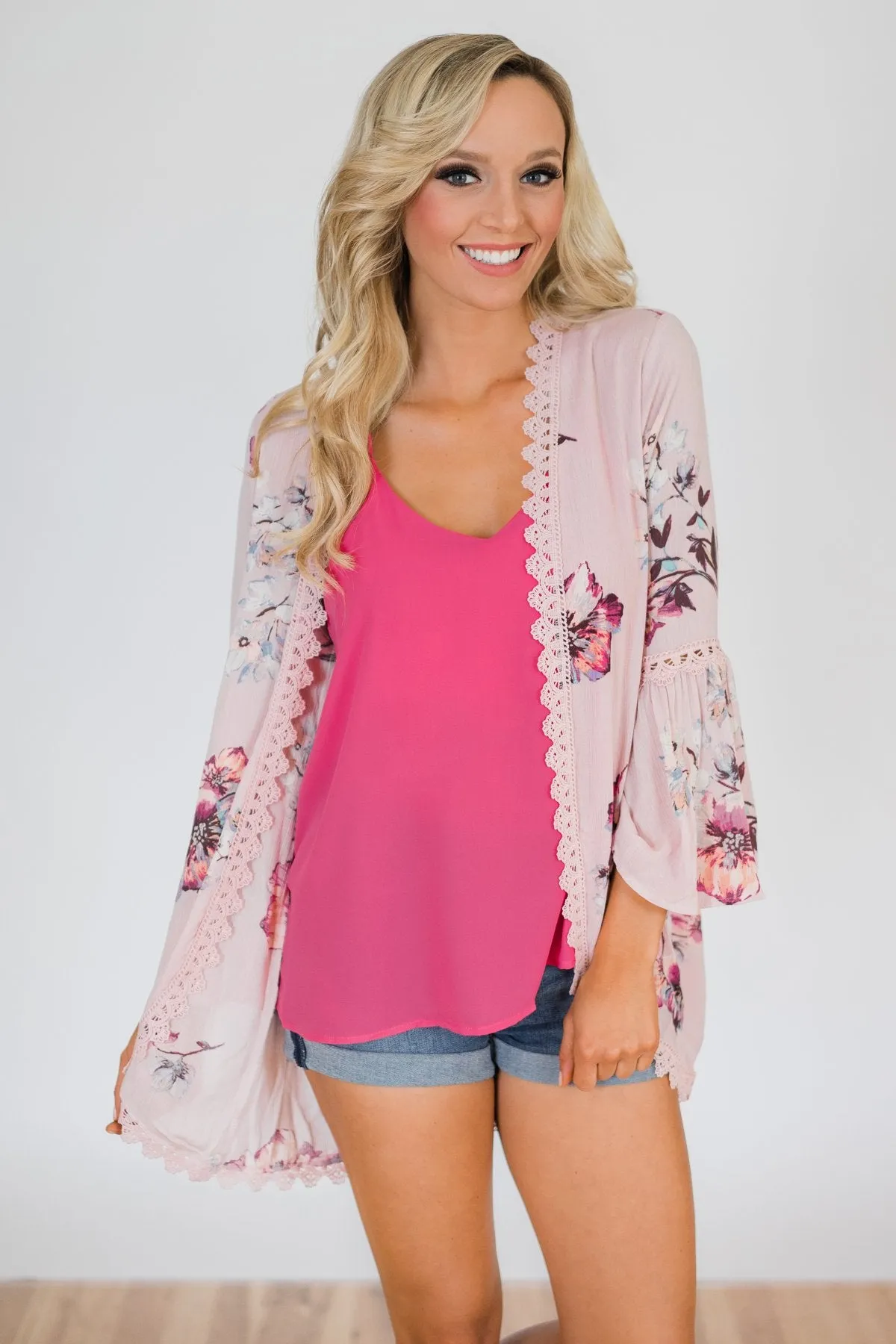Summertime Sunshine Floral Kimono- Blush Pink