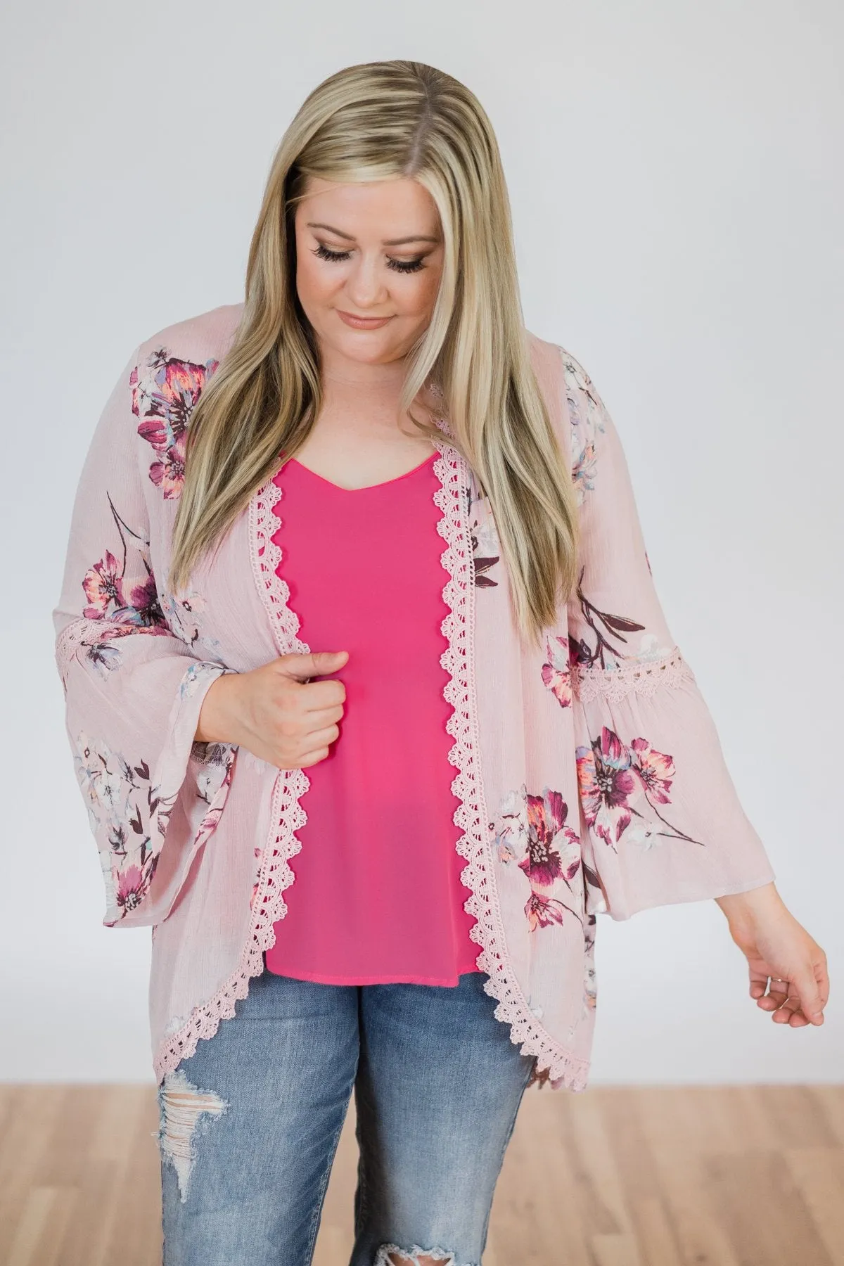 Summertime Sunshine Floral Kimono- Blush Pink