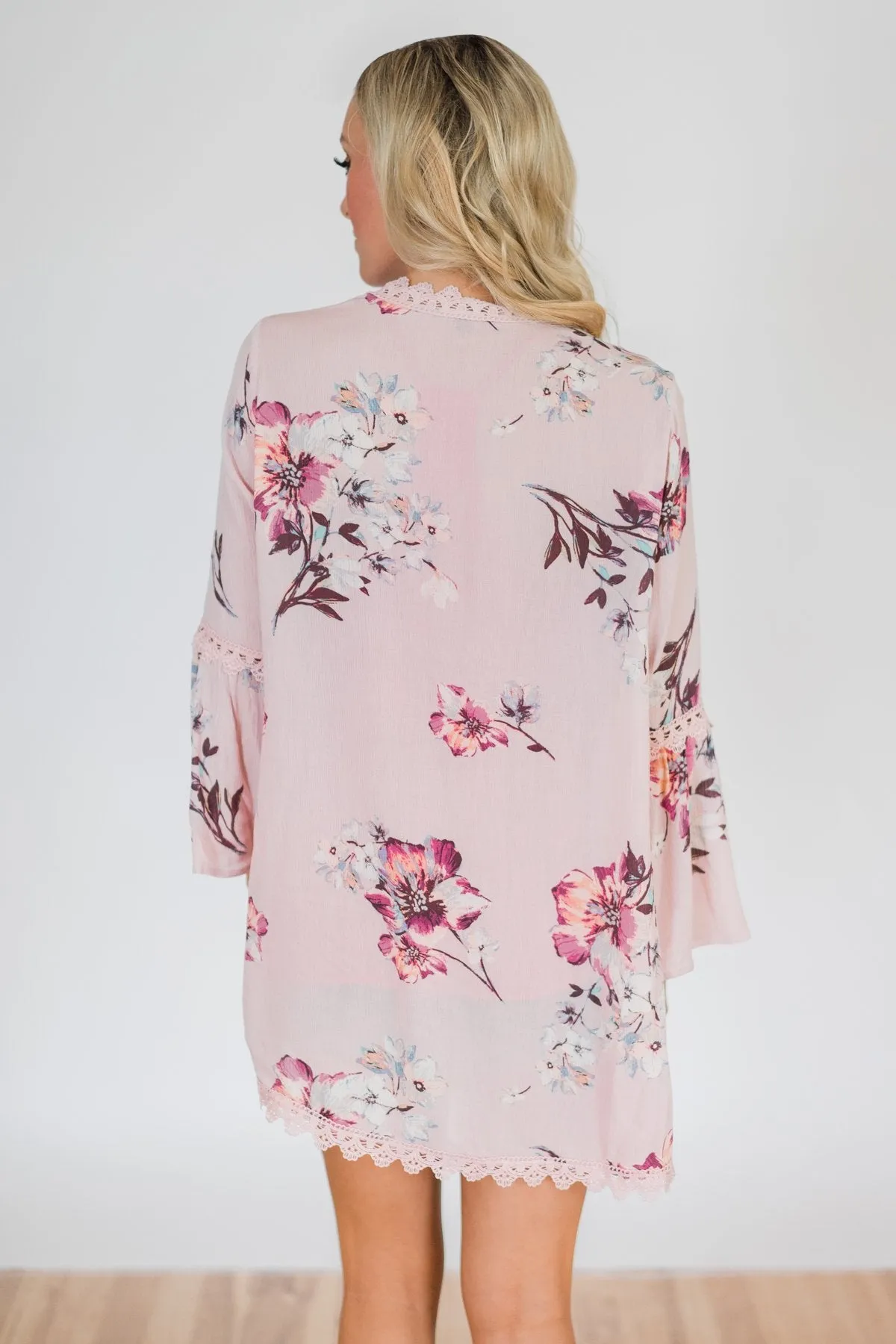 Summertime Sunshine Floral Kimono- Blush Pink