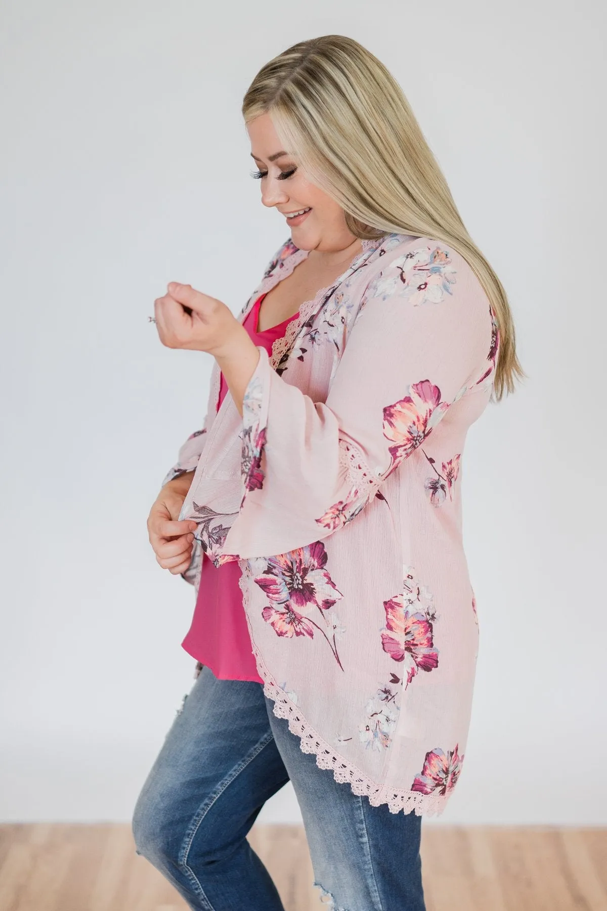 Summertime Sunshine Floral Kimono- Blush Pink