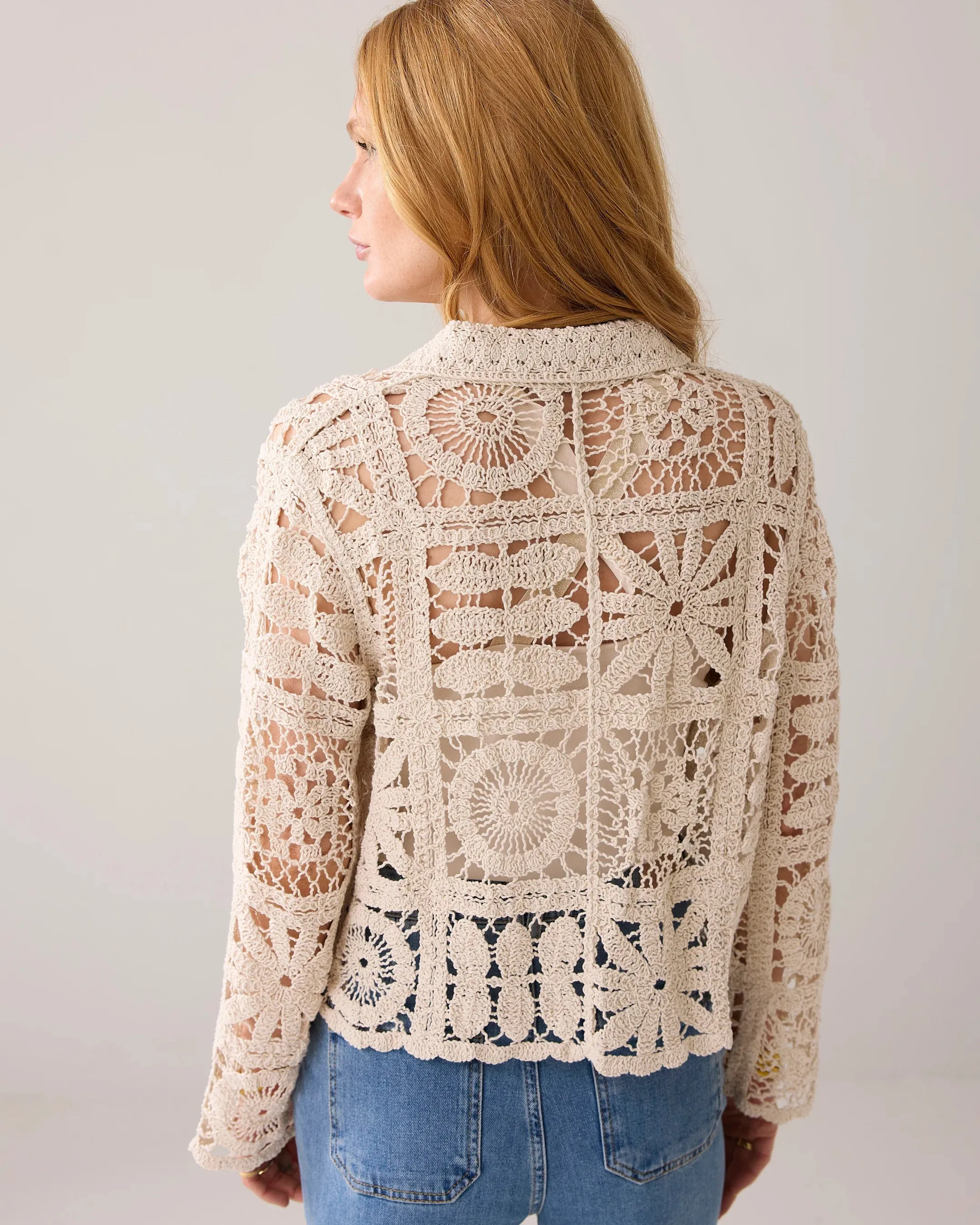 Summum Beige Short Crochet Cardigan
