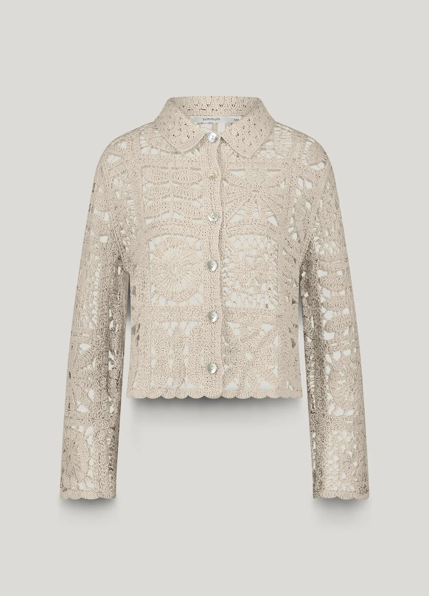 Summum Beige Short Crochet Cardigan
