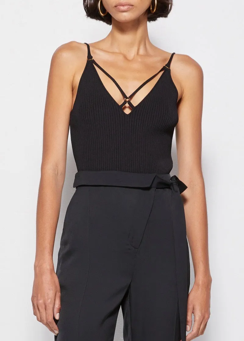 Tatiana Compact Rib V- Neck Strap Tank Top (Black)