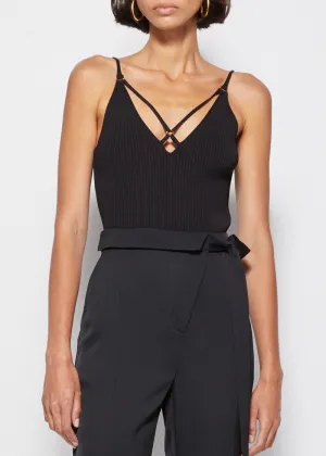 Tatiana Compact Rib V- Neck Strap Tank Top (Black)