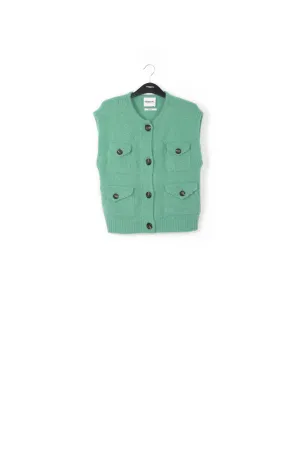 Teal sleeveless mohair-blend cardigan