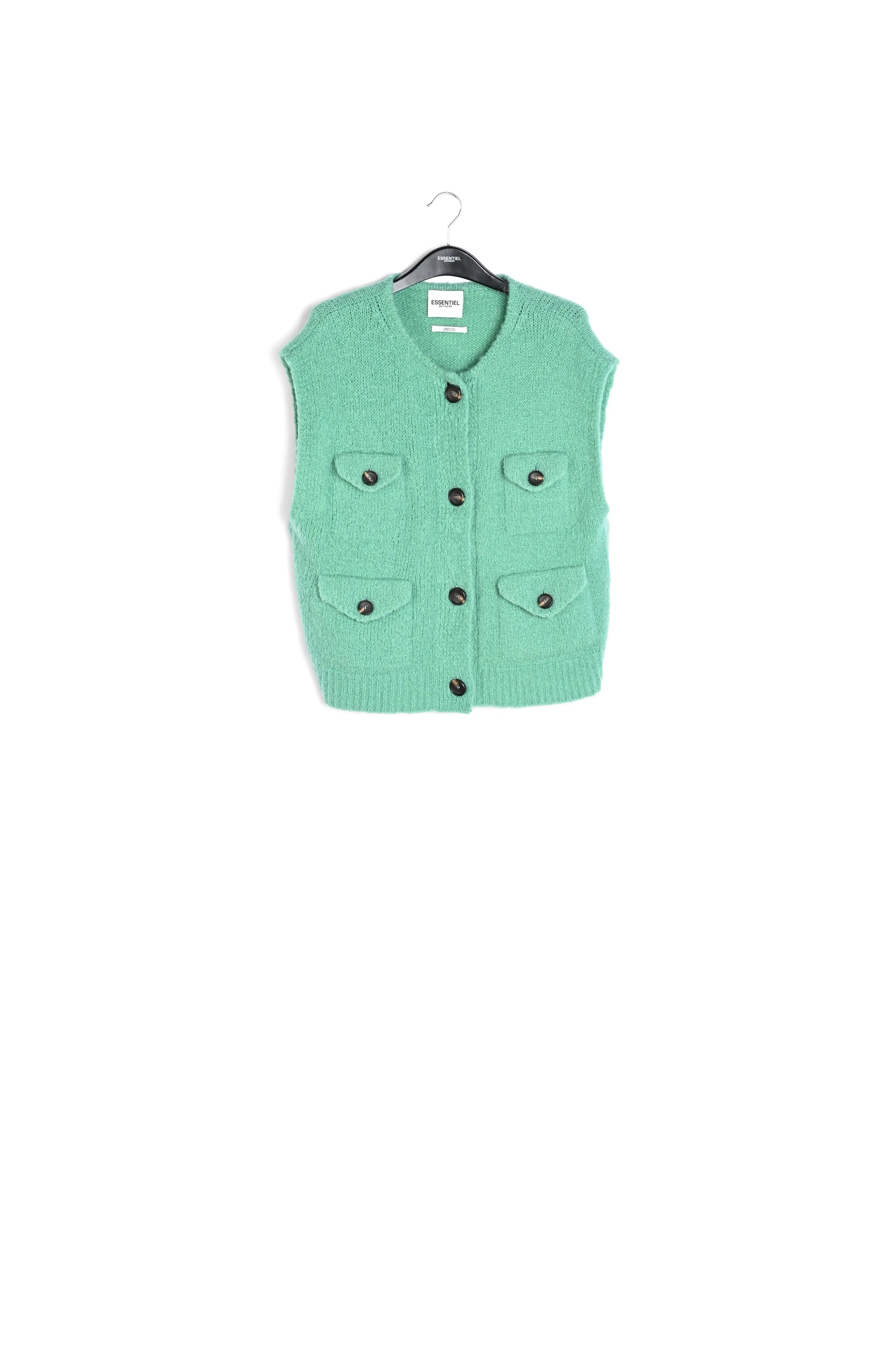 Teal sleeveless mohair-blend cardigan
