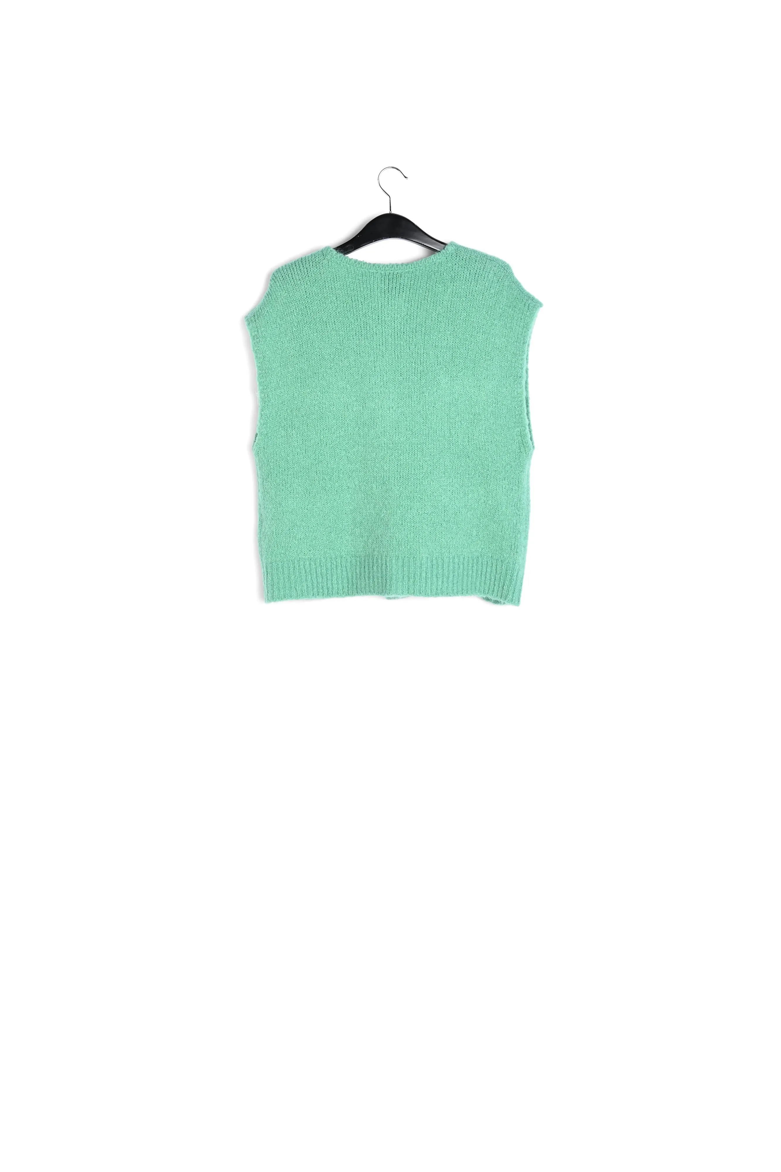 Teal sleeveless mohair-blend cardigan
