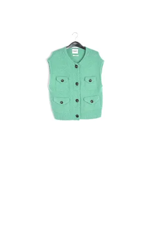 Teal sleeveless mohair-blend cardigan