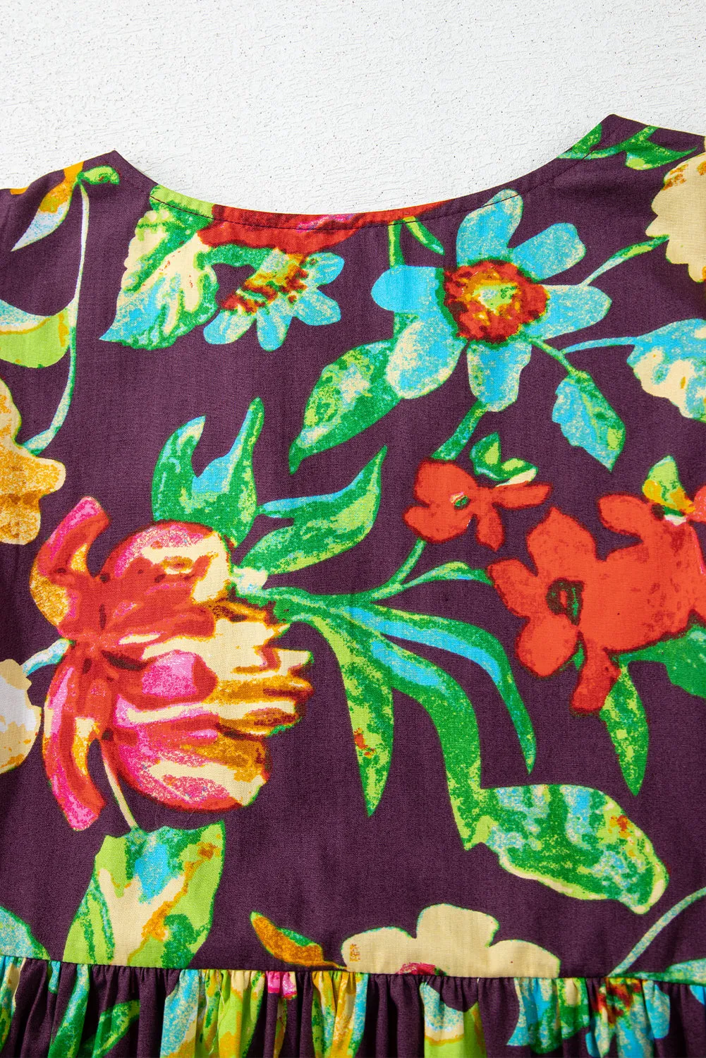 Tenille, Flower Embroidered Trim Half Sleeve Blouse