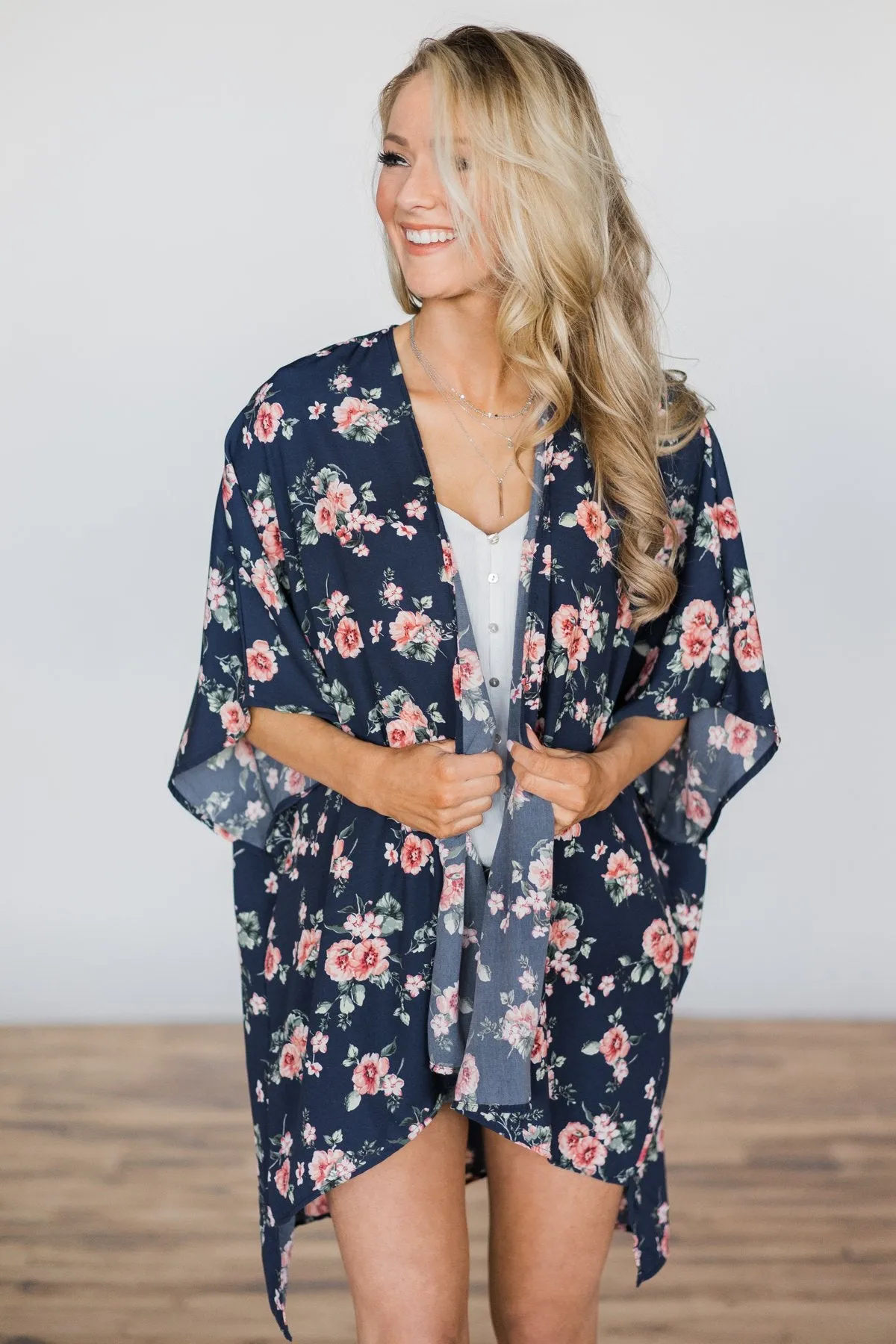 The Only Reason Navy Floral Kimono