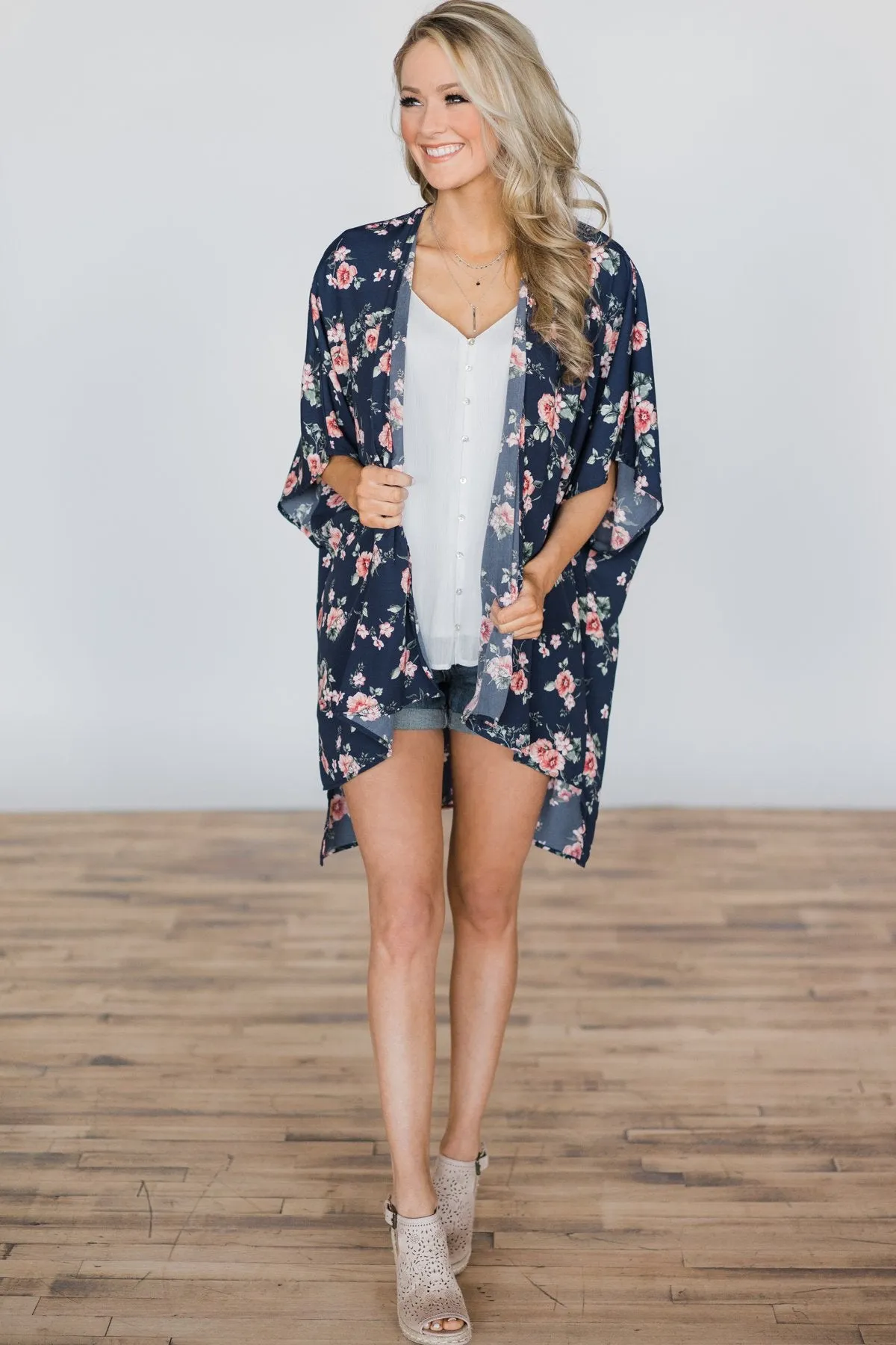 The Only Reason Navy Floral Kimono