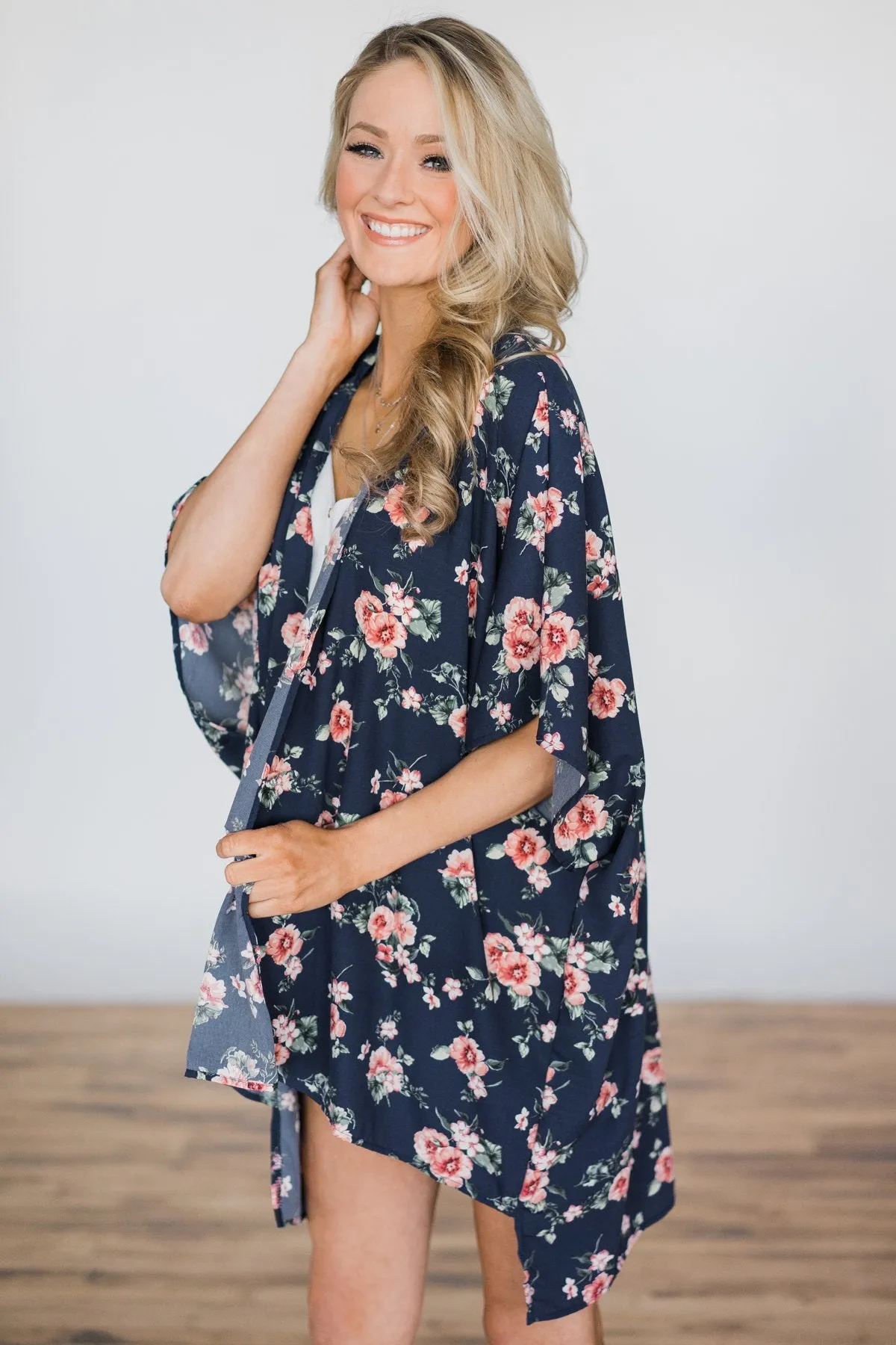 The Only Reason Navy Floral Kimono