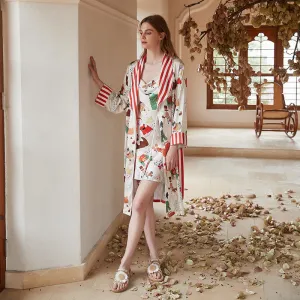 Thin Contrast Color Pajamas Ice Silk Robe Loose Homewear