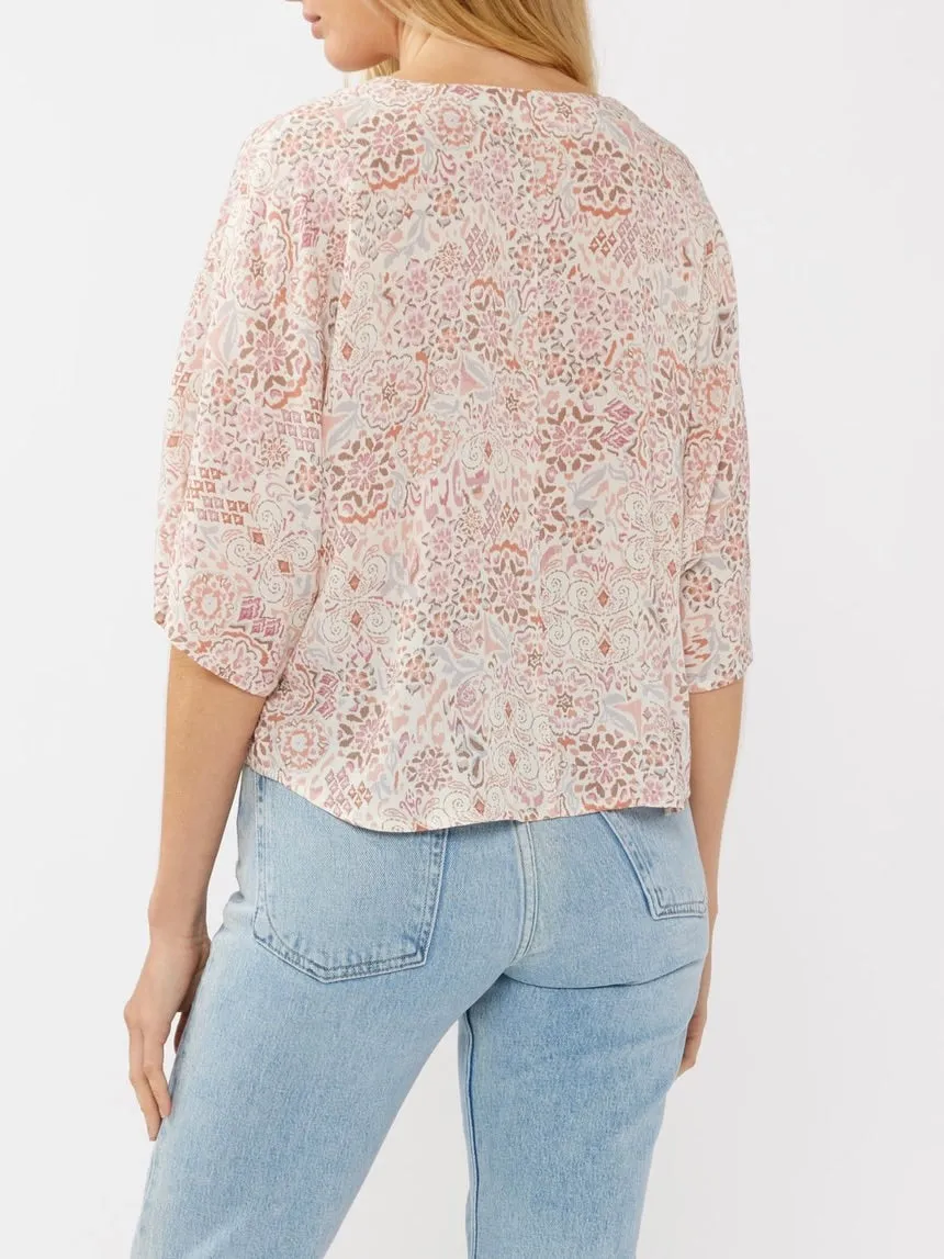 Tie Front Kimono Sleeve Top - Dusty Pink