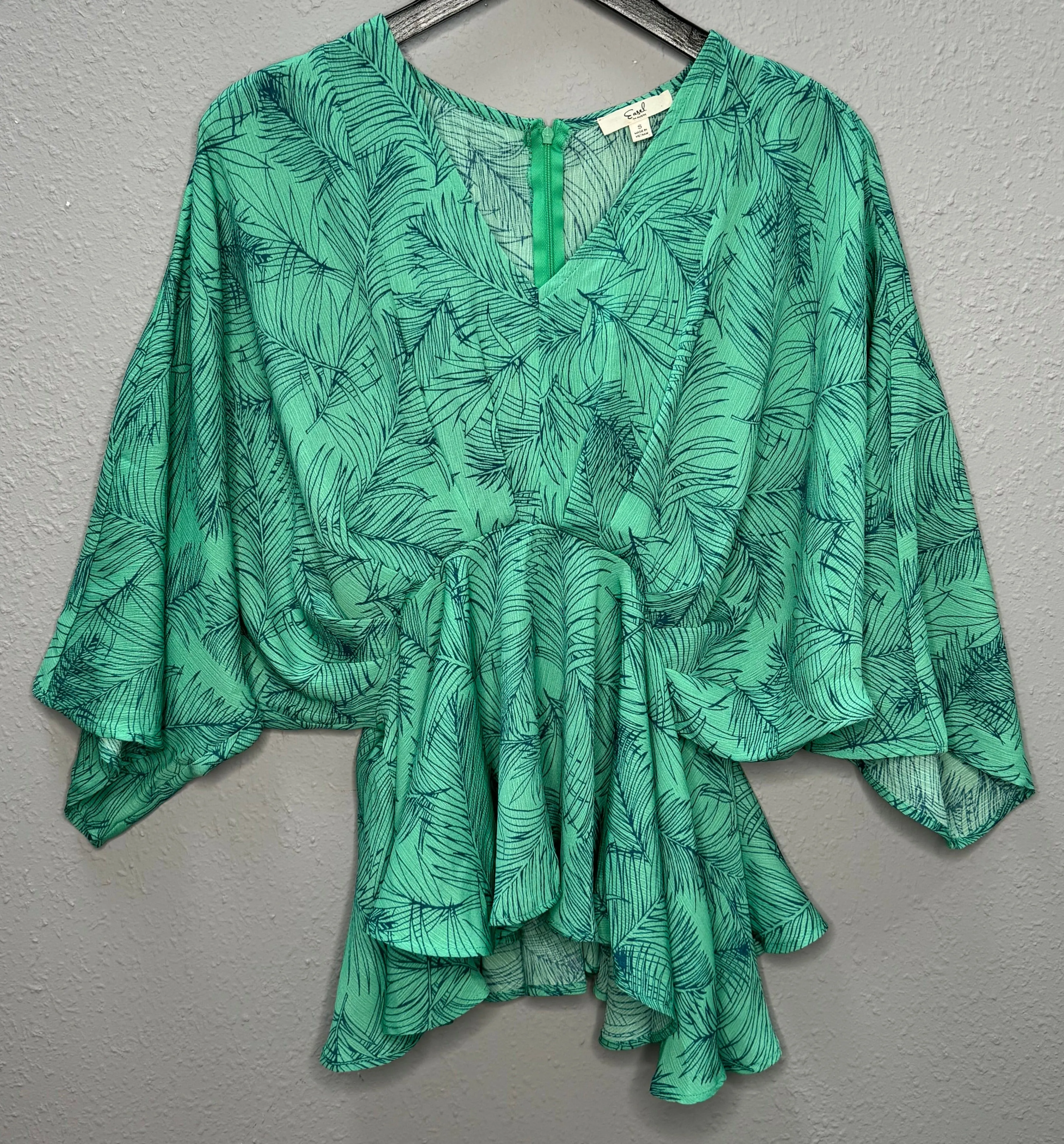 Tropical Print Peach Blossom Peplum Top