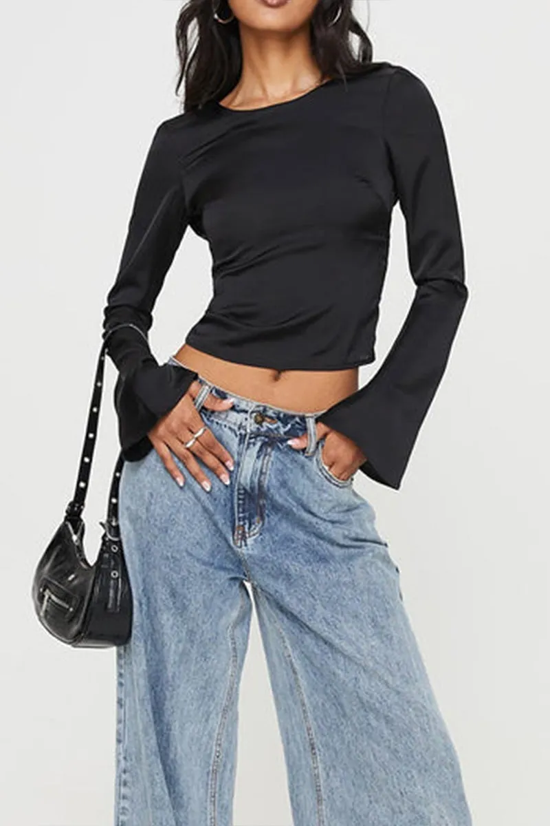 TS3201 Backless Long Sleeve Shirt Top