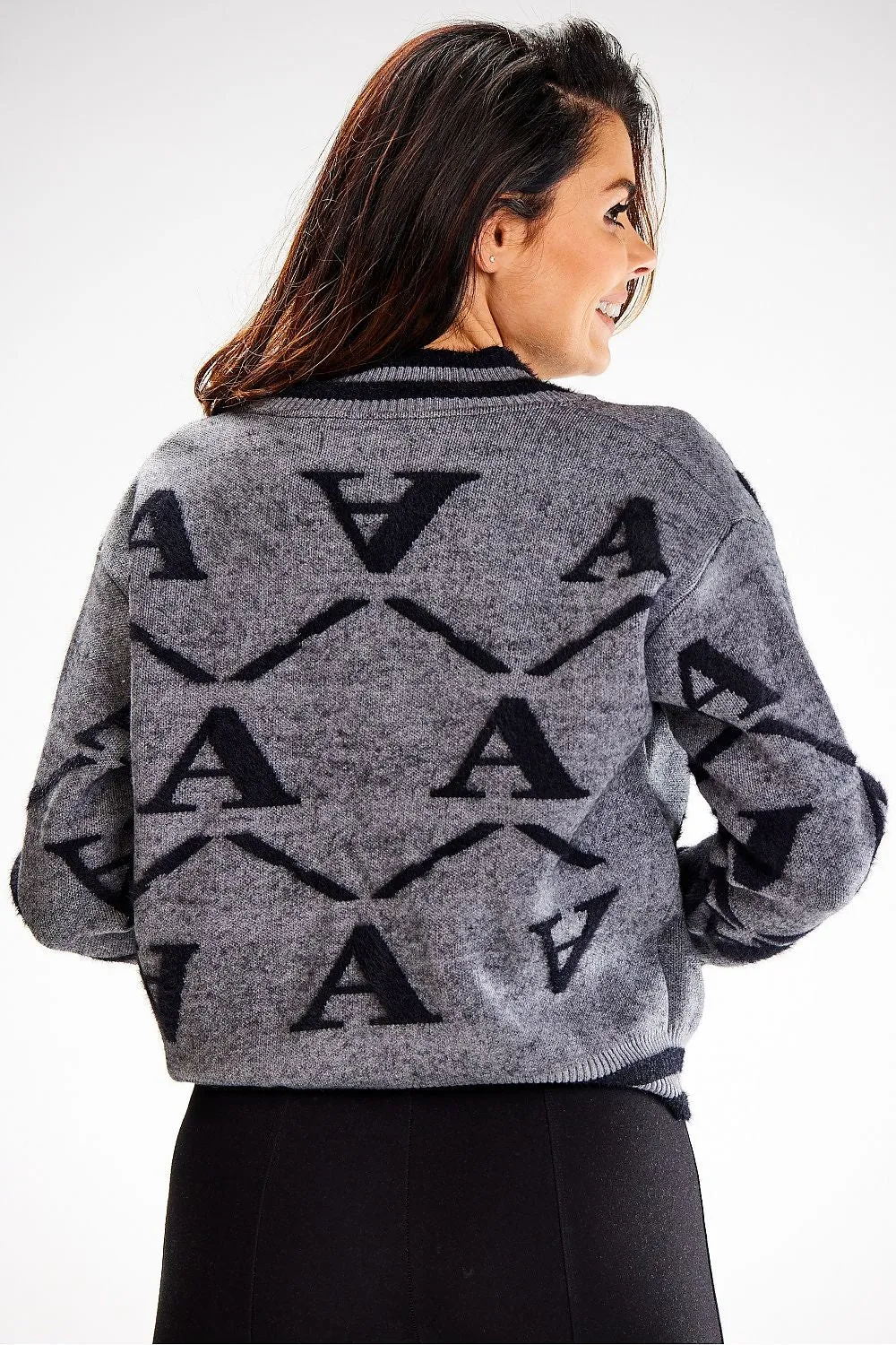 Two-Tone Buttoned Ribbed Cardigan