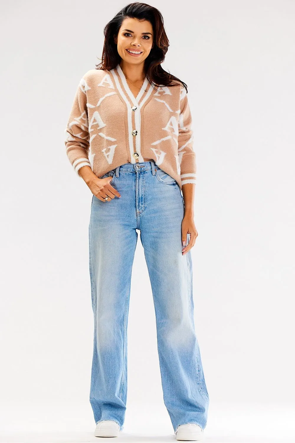 Two-Tone Buttoned Ribbed Cardigan